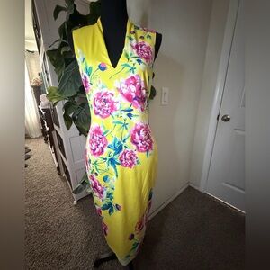 bebe Yellow Floral Midi Dress